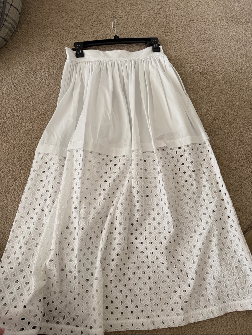 Tory Burch White Eyelet Panel Maxi Skirt